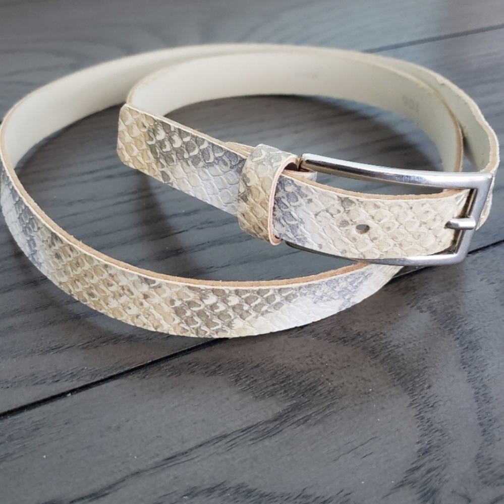 Snakeskin Pattern Italian Made Belt with Silver Buckle